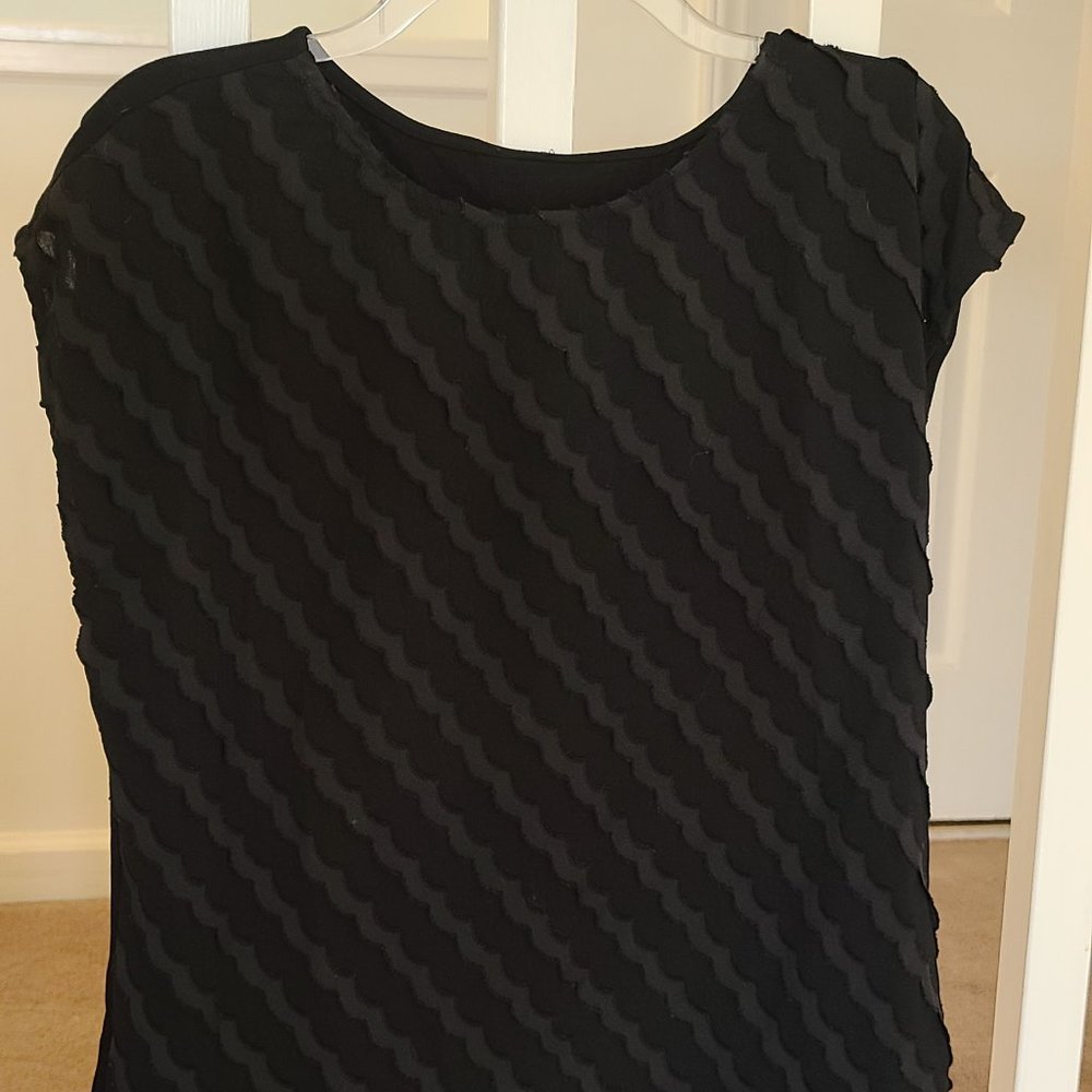 Black Blouse with ruffles flowing down the front